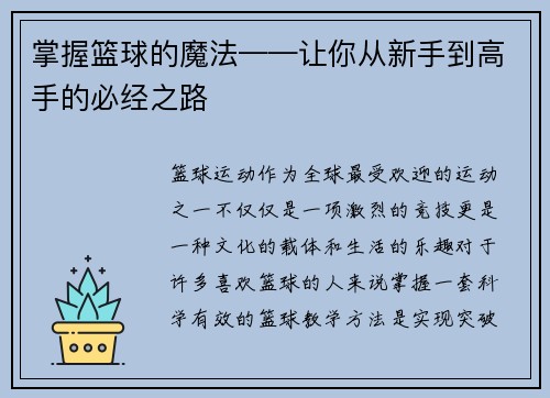 掌握篮球的魔法——让你从新手到高手的必经之路