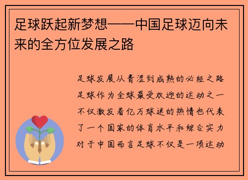 足球跃起新梦想——中国足球迈向未来的全方位发展之路
